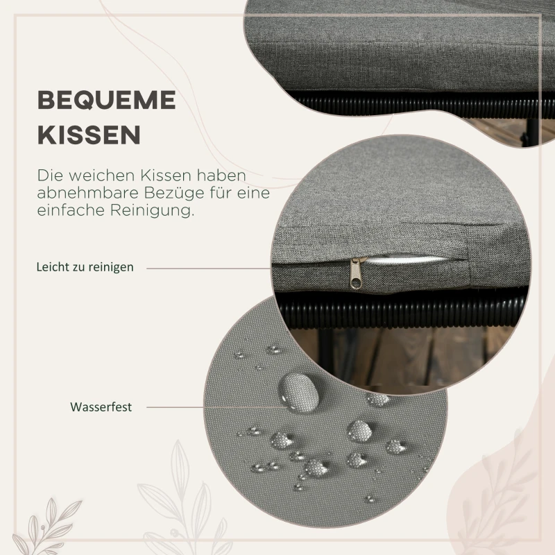 Outsunny Outdoor Essgruppe, Gartengarnitur, 5-teilig, Polyrattan, Sitzkissen, wetterfest, Schwarz/Grau