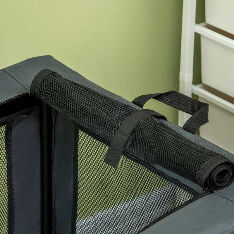 PawHut Sac de transport pliable pour animaux de compagnie avec poignée tissu en maille 89,5L x 62,5l x 62,5H cm gris noir