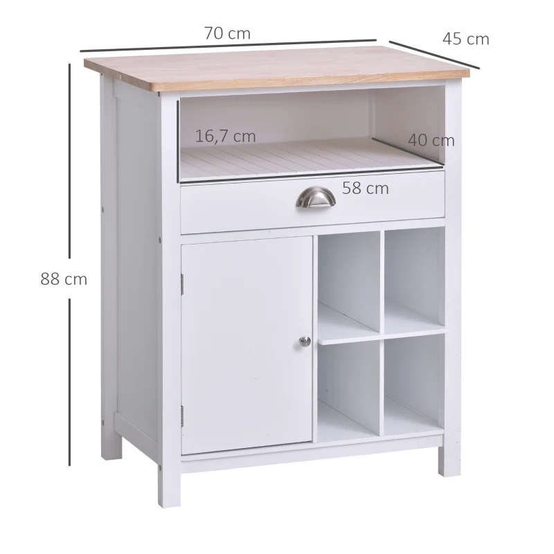 HOMCOM Küchenschrank, Weinschrank, Beistellschrank mit Schublade und Weinregal, Kommode, Sideboard für Küche, Wohnzimmer, Badezimmerschrank, Weiß, 70 x 45 x 88 cm