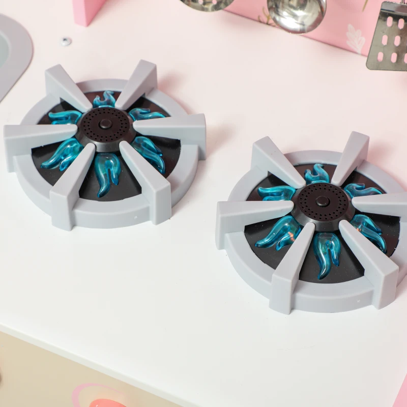 AIYAPLAY Cocina de Madera Infantil con Sonido Fogón Horno Grifo Fregadero Microondas Lavadora Máquina de Hielo Rosa