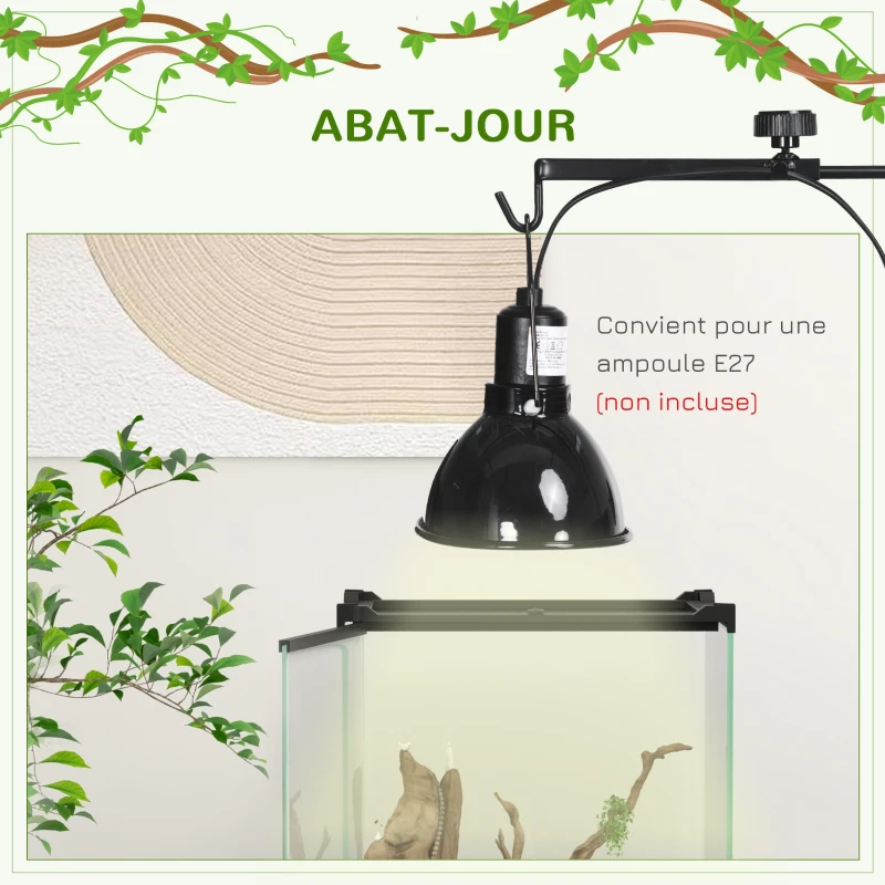 PawHut Support de lampe chauffante pour reptiles hauteur et largeur réglables pour amphibiens base en acier 32 x 9 x 67 cm noir
