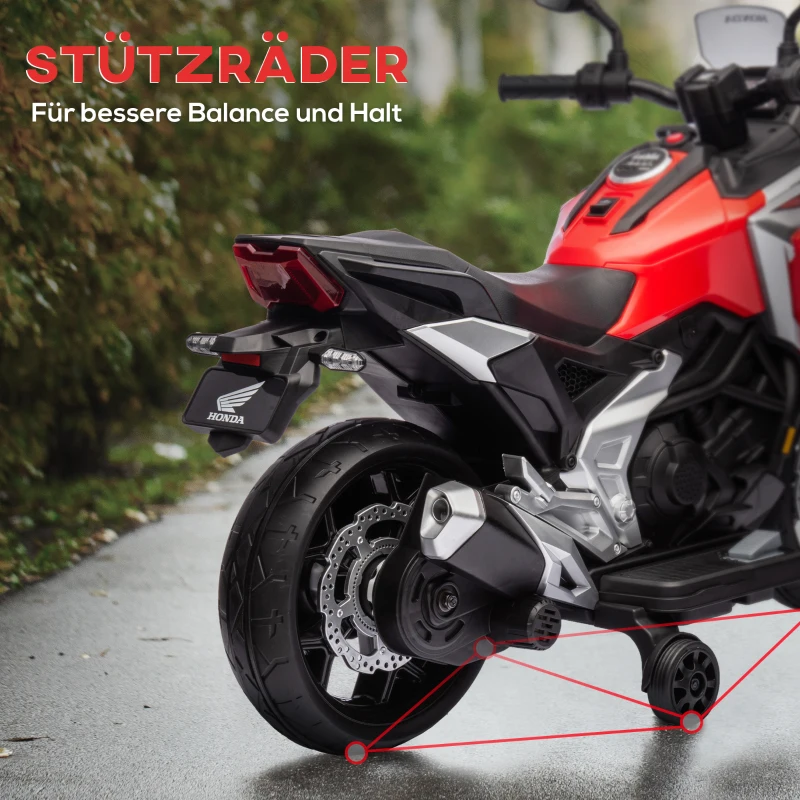 AIYAPLAY Elektro-Kindermotorrad, Honda, 3 km/h, Musik & Licht, 3-6 Jahre, bis 30 kg, Rot(m-6)