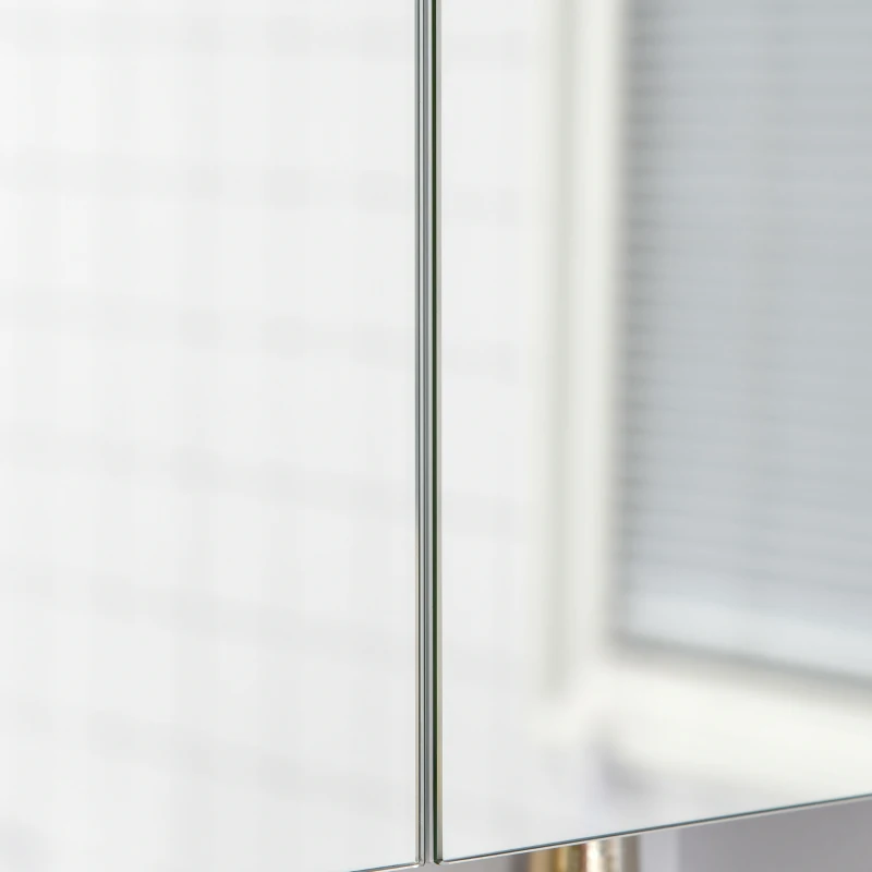 kleankin Armadietto a Specchio Rettangolare Montato a Parete con Credenze e Ripiano Regolabile, in MDF e Vetro, 60x15x75cm, Bianco