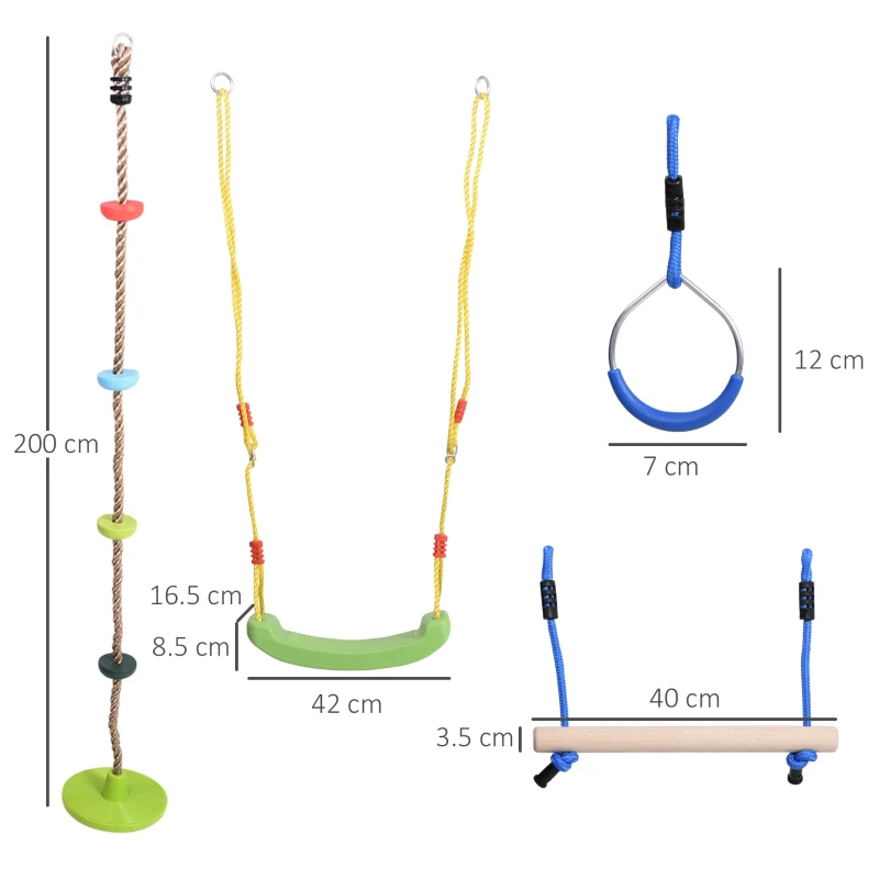 Outsunny Obstacle Course for Kids 46FT Slackline Kit with Rings Monkey Bars Fist Swing Climbing Rope Carry Bag Tree Protectors Training Equipment for Backyard