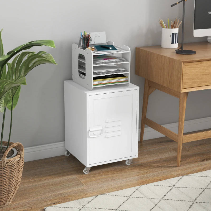 Vinsetto Mueble Archivador con Ruedas Estante Ajustable y Puerta de Metal para Tamaño A4 para Estudio 38x38,5x55,5 cm Blanco