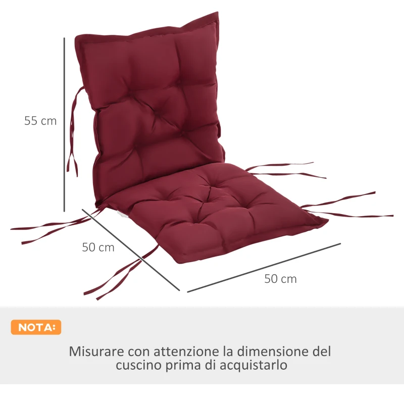 Outsunny Cuscino per Sedie da Giardino con Laccetti e Imbottitura Spessa, 100x50cm, Rosso