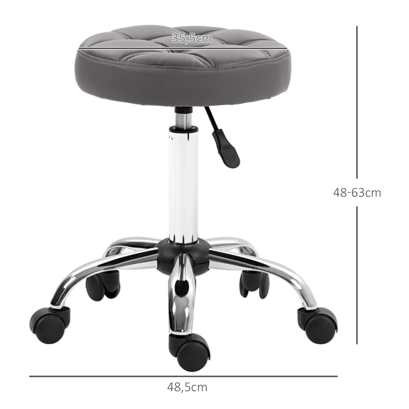 HOMCOM Salonhocker, höhenverstellbar, 360° drehbar, Kunstleder, Ø35,5 x 48-63H cm, Grau