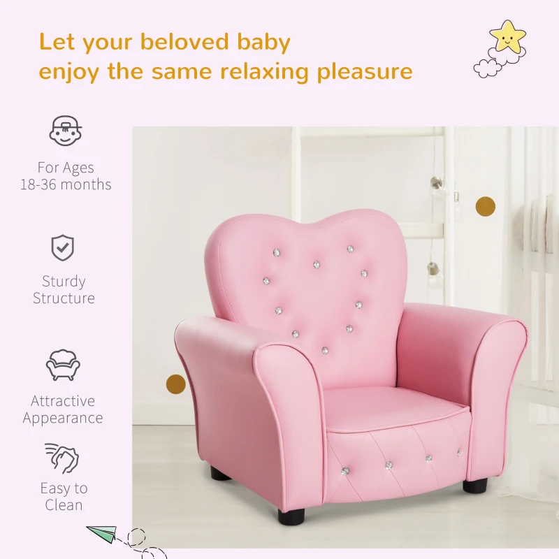 HOMCOM Kids Toddler Chair Sofa Children Armchair Seating Relax Playroom Seater Girl Princess Pink