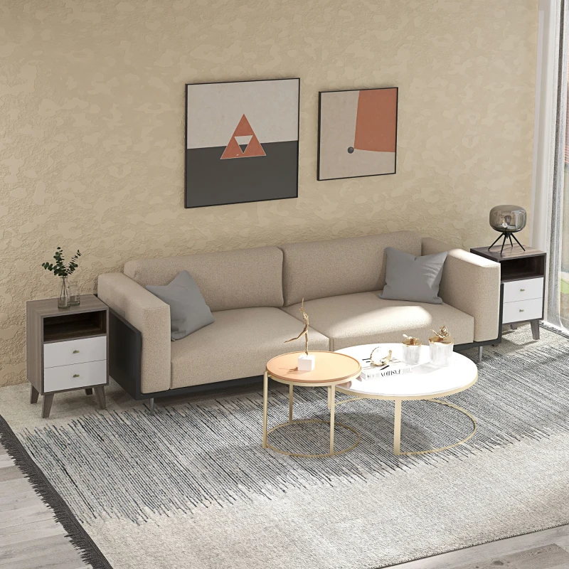 HOMCOM Industrial-Scandinavian Mix Bedside Table, with Drawers and Shelf