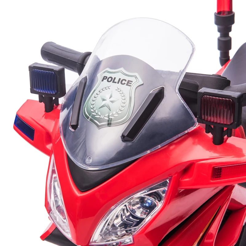 HOMCOM Moto Elettrica per Bambini con Sirena della Polizia e Fari, Velocità 3km/h e Batteria 6V Ricaricabile, 69x39x43cm, Rosso
