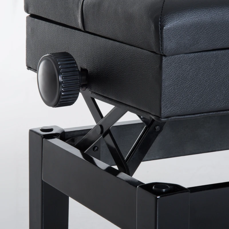 HOMCOM Sgabello per Pianoforte Trapuntato con Vano Contenitore, in Legno e Pelle PU, 54.5x33x48-58 cm, Nero