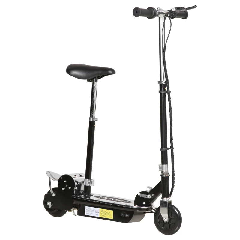 HOMCOM Monopattino Elettrico Pieghevole con Sella, 2 Ruote e Manubrio Regolabile, Bambini 7-12 Anni, 81.5x38x94cm, Nero