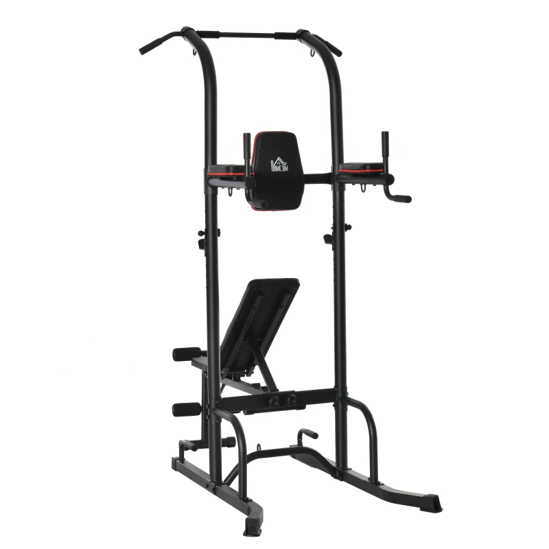HOMCOM Kraftstation mit Klimmzugstange multifunktionale Dip-Station Trainings-Gerät für Zuhause Fitness Stahl Schwarz 187 x 110 x 220 cm