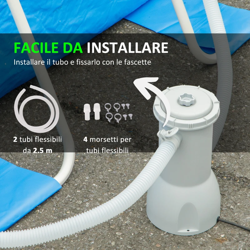 Outsunny Outusunny Pompa Filtro per Piscine Fuori Terra da 5-5.5 m, Portata 3785L/h, Ø18 x 34.5cm, Bianco