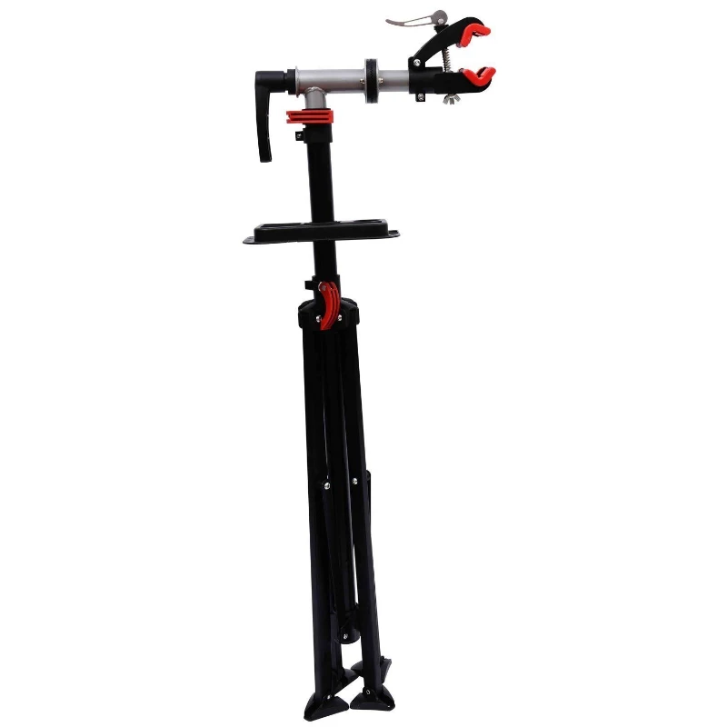 HOMCOM Cavalletto Manutenzione Bici Pieghevole ad Altezza Regolabile con Vassoio Portautensili, 100x100x109-180 cm, Nero