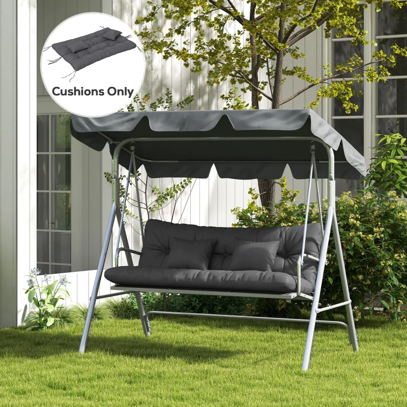 Outsunny Back and Seat Cushion Replacement with 2 Pillows, Patio Chair Cushions Set with Ties, Charcoal Grey