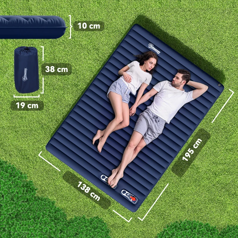 Outsunny Matelas autogonflant de camping - grand confort 2 personnes - pliable avec sac de transport inclus - bleu marine