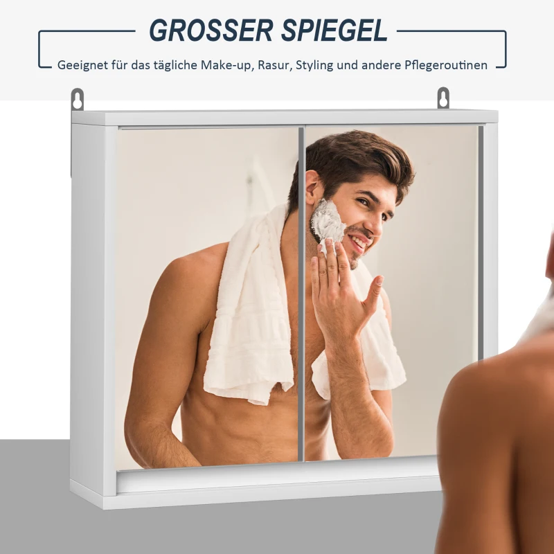 HOMCOM Badezimmerschrank, Spiegelschrank mit 2 Spiegeln, 2 Regale, 48 cm x 14,5 cm x 45 cm, Weiß