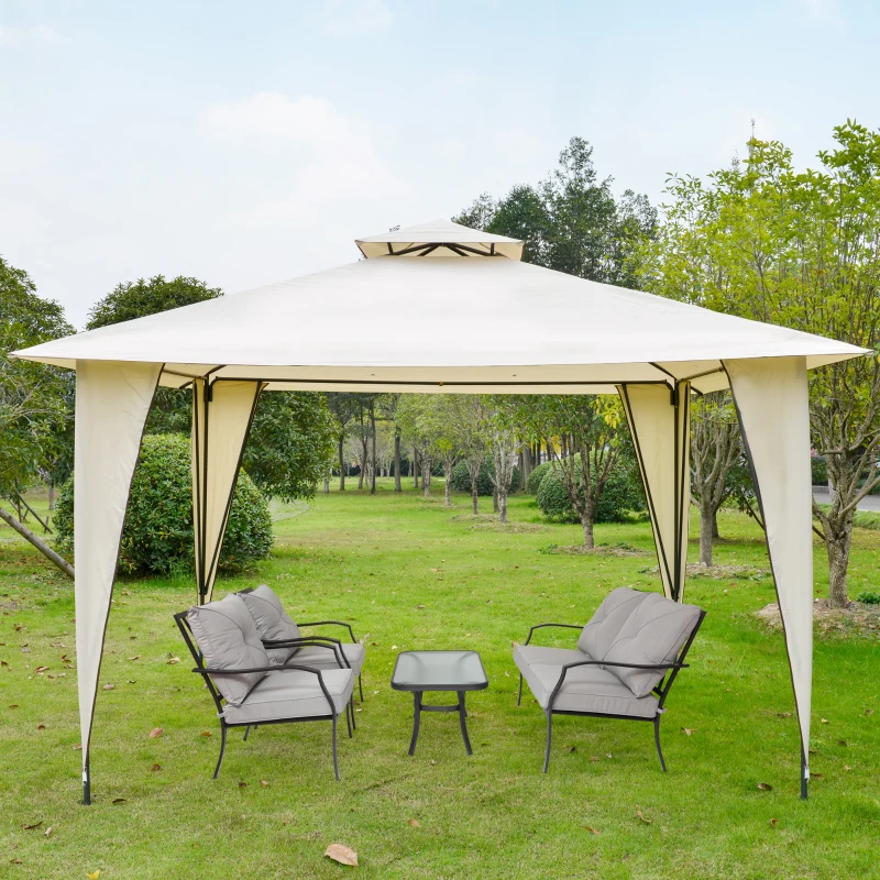 Outsunny Pavillon Partyzelt mit Doppeldach 3,45x3,45x2,68m Festzelt Gartenlaube Metall Polyester Beige