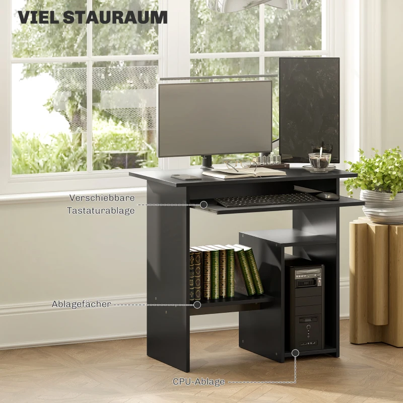 HOMCOM Computertisch, Schreibtisch, Spanplatte, Metall, 80 x 45 x 75 cm, Schwarz(m-4)