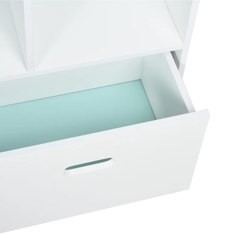 HOMCOM Bibliothèque étagère scandinave design maison 8 niches grand tiroir pieds effilés bois pin MDF blanc bleu ciel