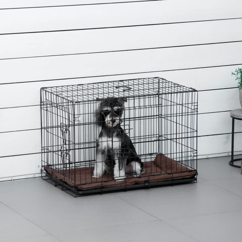 PawHut Cage de transport pliante pour chien poignée, plateau amovible, coussin fourni 74,5L x 46l x 53H cm noir