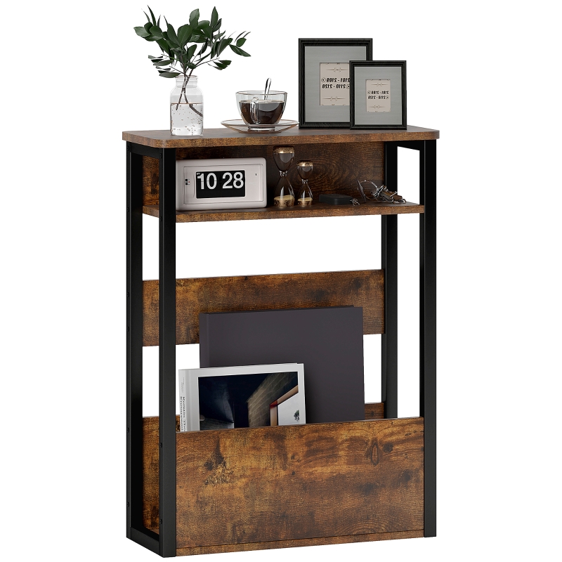 HOMCOM Tavolino da Soggiorno in Stile Industriale con 2 Ripiani, in Legno e Metallo, 46x18x58.5 cm, Marrone