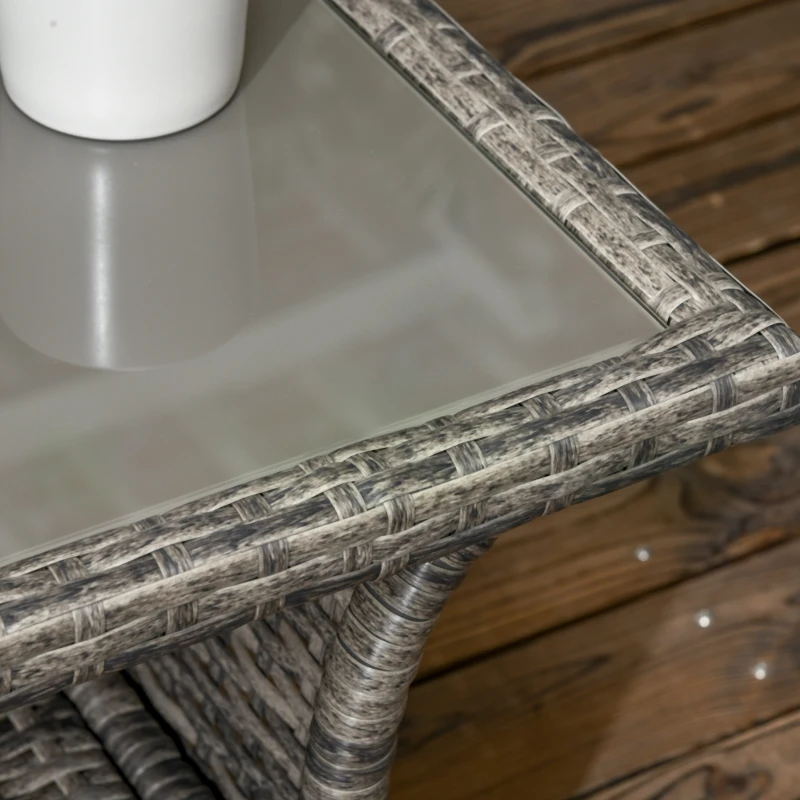 Outsunny Set da Giardino 4 Pezzi in Rattan e Acciaio con Tavolino da Caffè a 2 Livelli, Divano e 2 Sedie