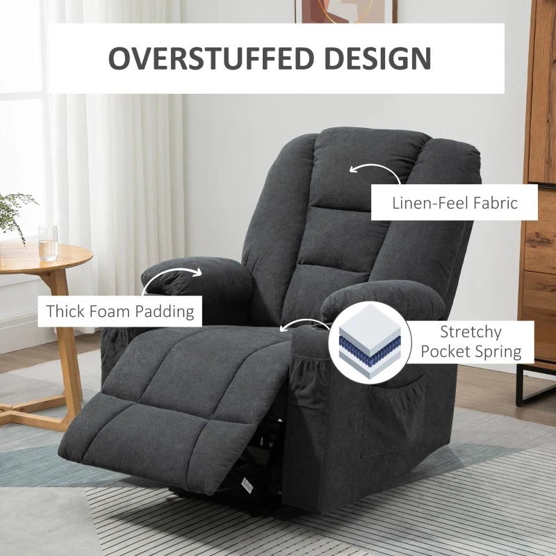 HOMCOM Electric Riser Recliner Armchair, Oversized Chair with Cup Holder & Side Pockets for Elderly in Living Room, Charcoal Grey