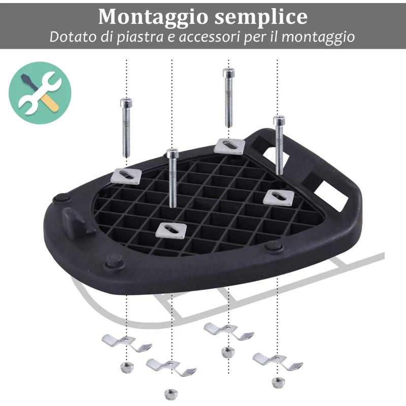 HOMCOM Bauletto Baule Universale Posteriore per Moto Scooter Motorini in PP 41 x 40 x 30 cm Nero, 30L