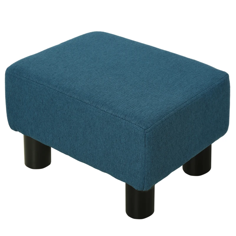 HOMCOM Linen Fabric Footstool Footrest, Small Foot Rest, Rectangle Sofa Stool for Bedroom Living Room, Dark Blue
