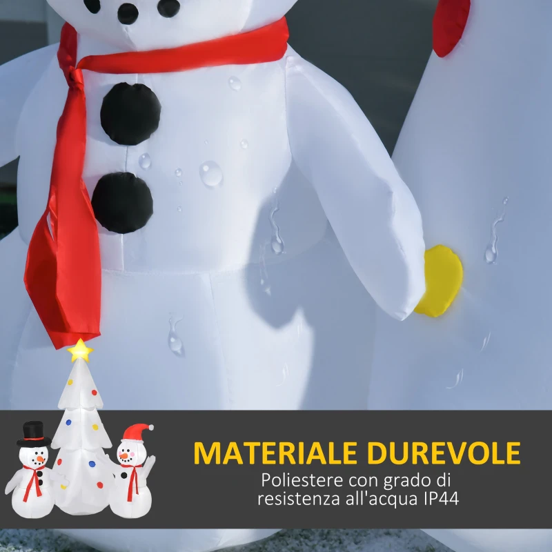 HOMCOM Albero di Natale Gonfiabile con Pupazzi di Neve, Altezza 185cm, Luci LED e Gonfiatore