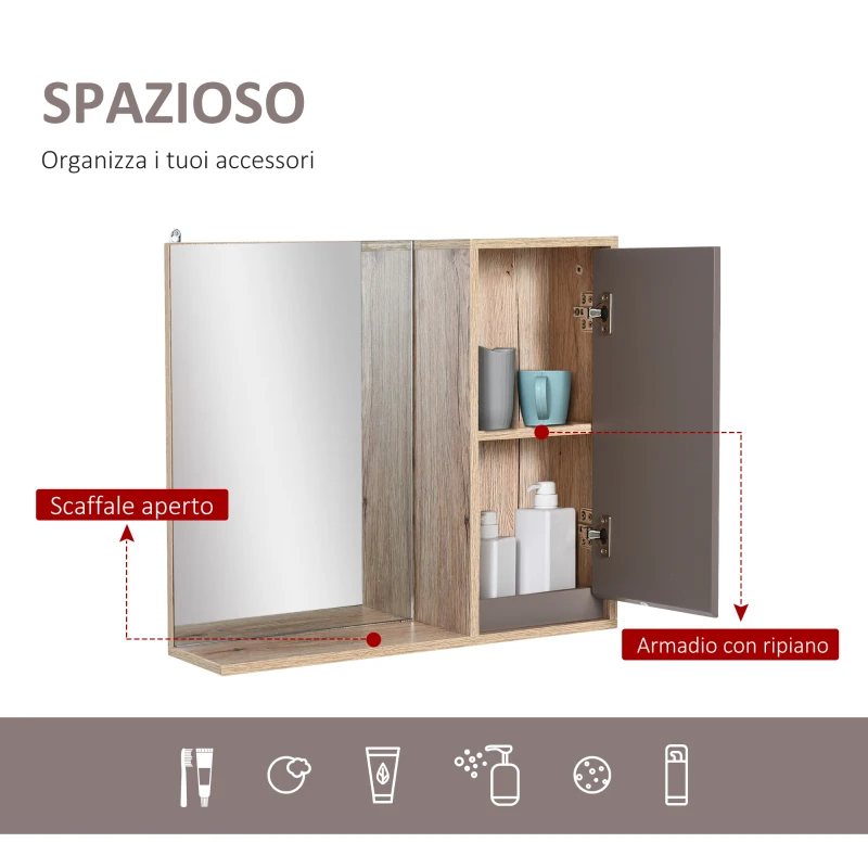 HOMCOM Armadietto Pensile per il Bagno Grigio e Rovere, 57 x 14.2 x 49.2cm