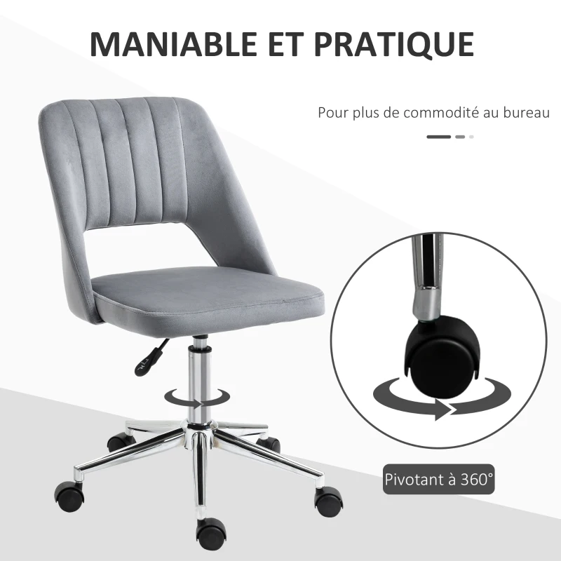 Vinsetto Chaise de bureau design contemporain pivotante 360° ergonomique dossier strié aéré hauteur réglable revêtement velours 49 x 60 x 91 cm gris foncé
