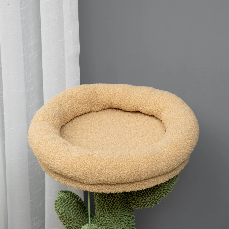PawHut Kratzbaum für Katzen, Sisalpfosten, Teddy-Samt, Spielball, Kaktus-Design, 72H x 40L x 35B cm