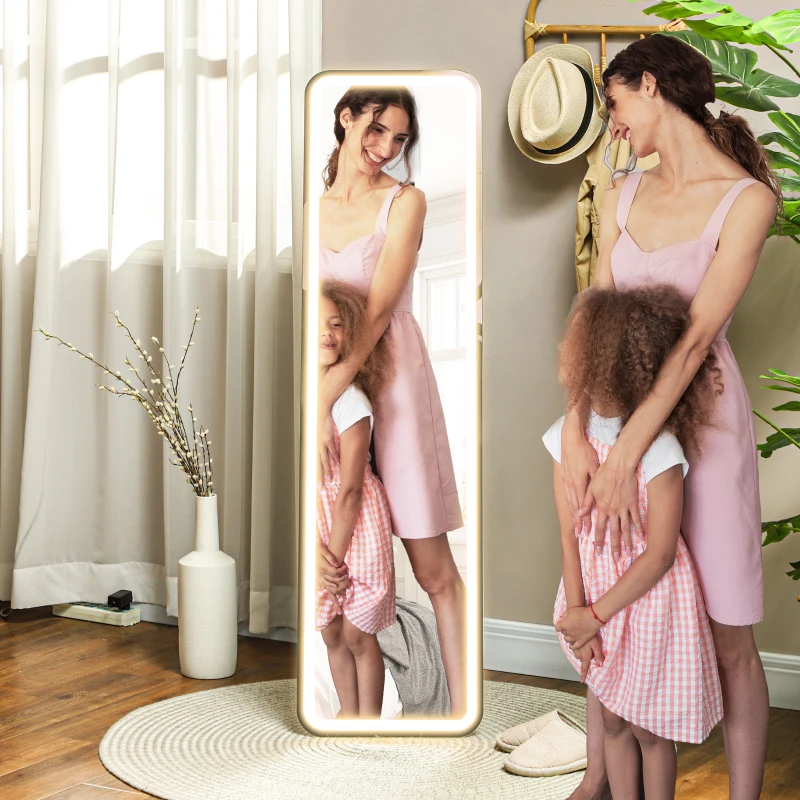 HOMCOM Espejo de Cuerpo Entero con Luz LED 150x40 cm con Iluminación de 3 Colores Función de Memoria y Táctil Inteligente Negro