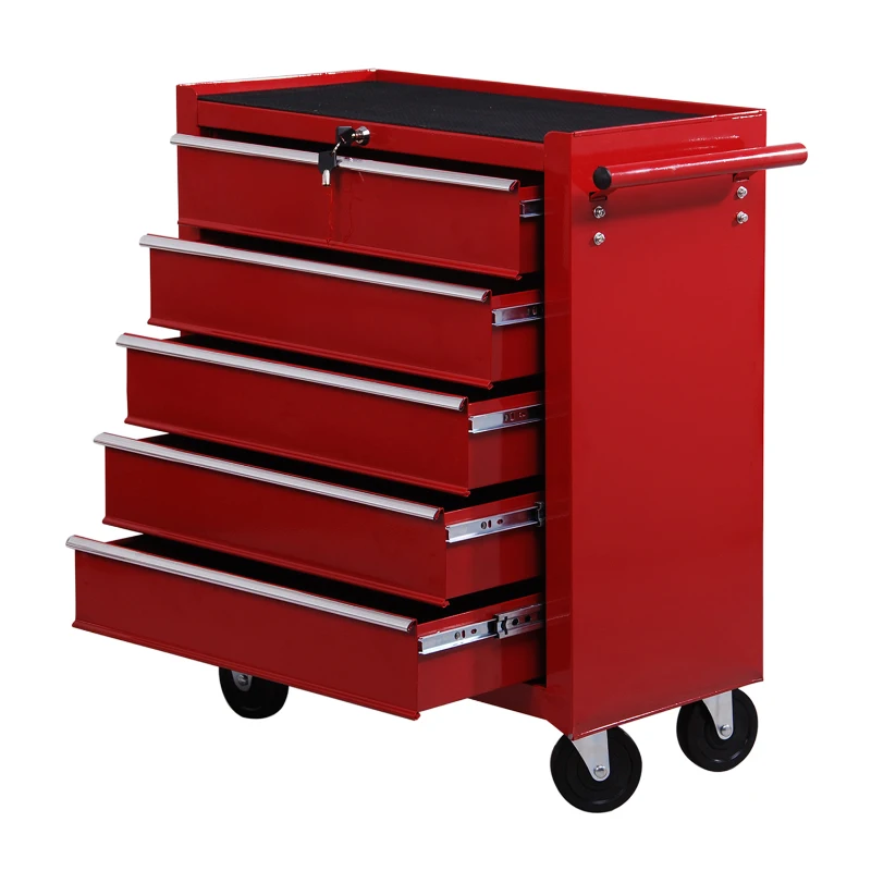 Homcom Caisse à Outils avec Chariot en Acier Rouge 68 x 39 x 71 cm