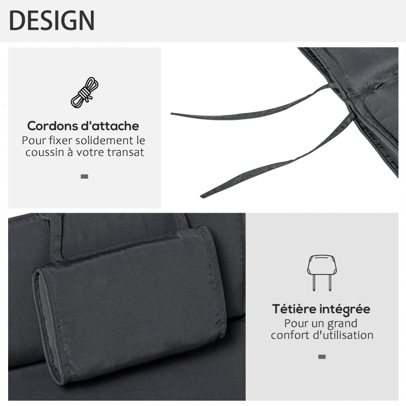 Outsunny Lot de bain de soleil et matelas d'assise - roues dossier inclinable aluminium - coussin zippé déhoussable tétière