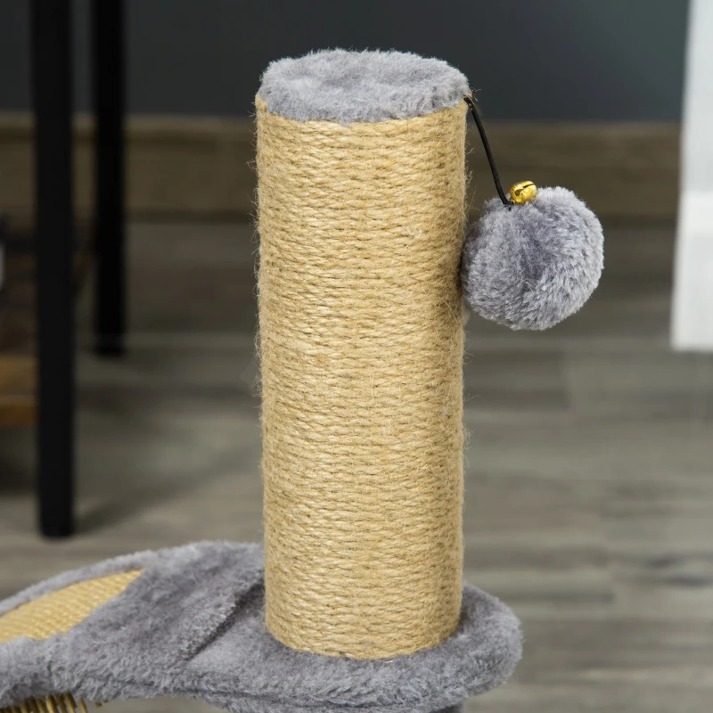 PawHut Arbre à chat arbre à grimper griffoir pour chat balle suspendue hauteur 43 cm avec poteau jute à griffer gris