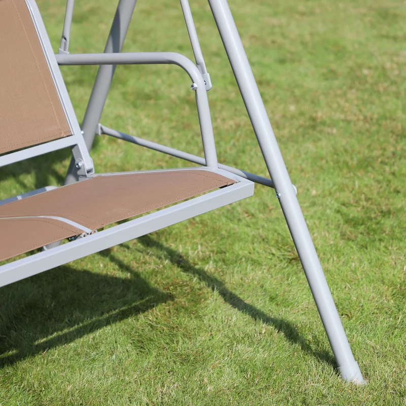 Outsunny Balancín Jardín Exterior Columpio Exterior de 3 Plazas con Toldo Ajustable Respaldo Transpirable y Marco de Metal para Terraza Balcón Carga 240 kg 171x108x154 cm Marrón