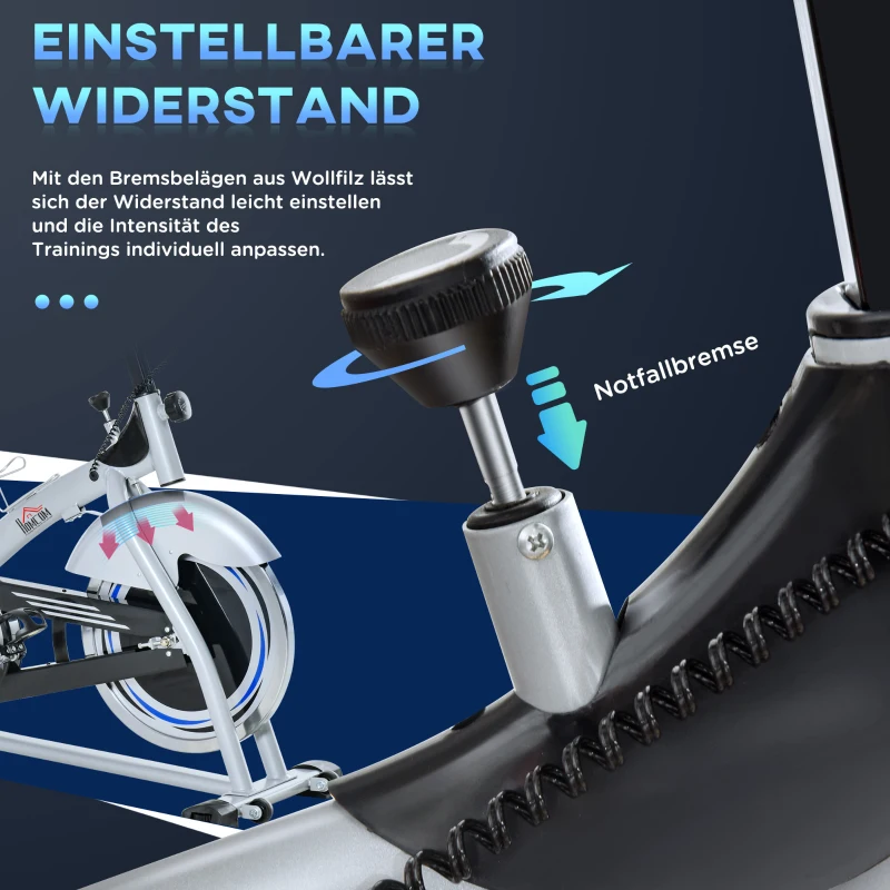HOMCOM Speedbike Indoor Fitnessbikes mit 15KG Schwungrad verstellbare Widerstandsstufen Home Gym bis 180KG Fahrradtrainer LCD-Monitor Metall ABS Silber+Schwarz