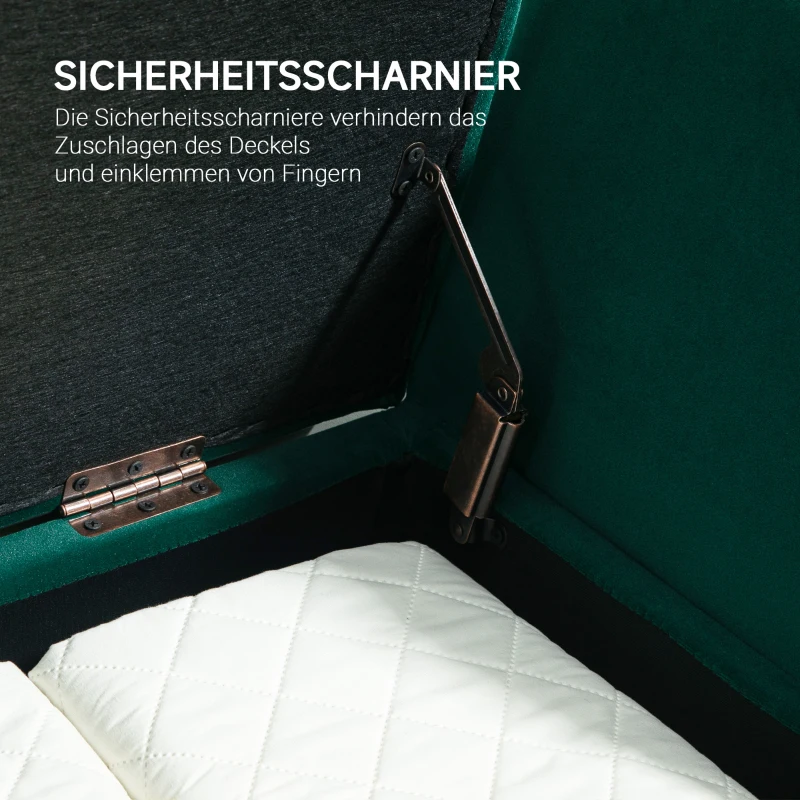 HOMCOM Polsterbank mit Stauraum, Armlehnen, Samtartiges Polyester, Kautschukholz, 107 x 42 x 65 cm, Grün