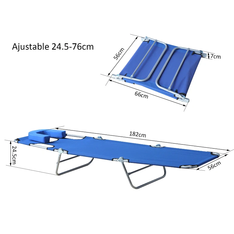 Tumbona Inclinable y Plegable tipo para Hamaca de metal para Camping Playa Jardín y Terraza con Almohada para Leer Color Azul 182x56x24.5cm Outsunny