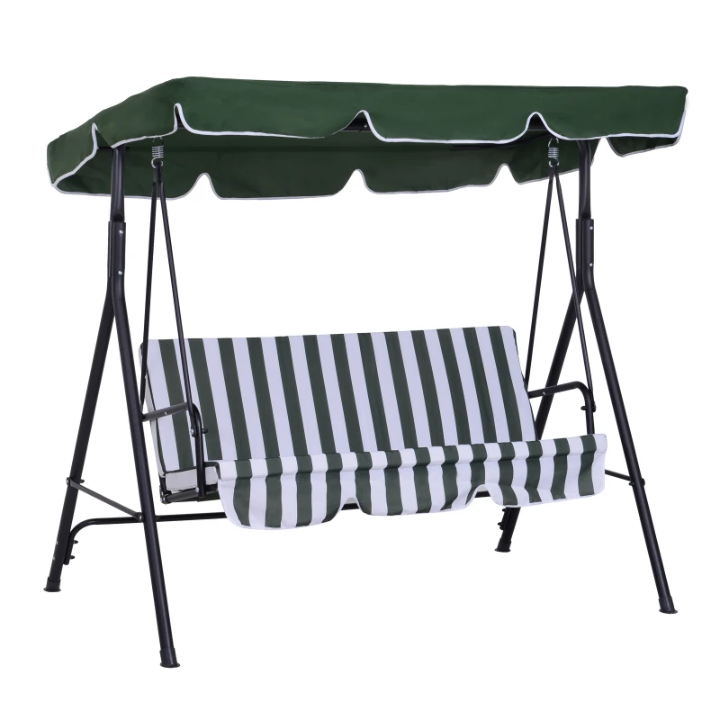 Outsunny Dondolo da Giardino a 3 Posti con Tettuccio Inclinabile e Cuscini, 172x110x153 cm, Verde