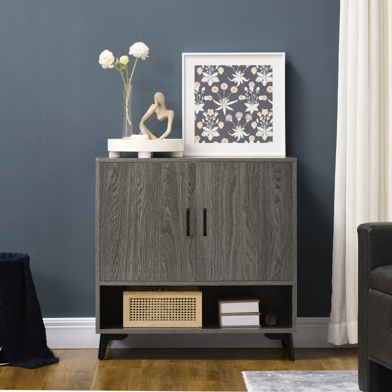 HOMCOM Aparador de Salón Mueble Estrecho con 2 Puertas y Estante de Almacenaje para Entrada Pasillo 76x34x76,5 cm Gris