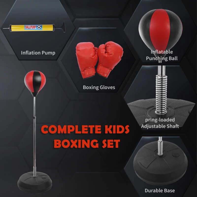 HOMCOM Punching Bag with Stand, 126-144 cm Height Adjustable Boxing Set Free Standing Speed Bag with Gloves and Air Pump for Teenagers Home Gym Workout