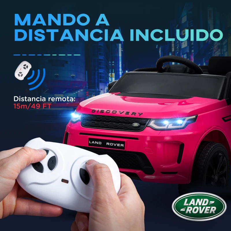 AIYAPLAY Coche Eléctrico para Niños con Licencia Land Rover Discovery Sport con Batería 12V Mando a Distancia Faros y Música Rosa