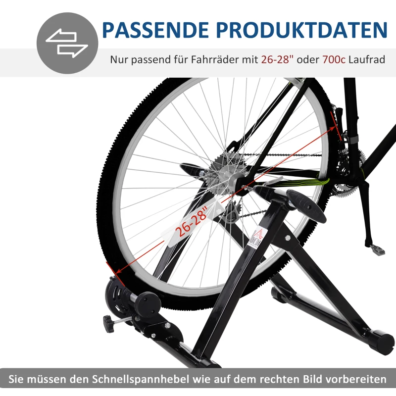 HOMCOM Rollentrainer Fahrradtrainer Heimtrainer Magnetbremse 26"-28"/700C Stahl Schwarz