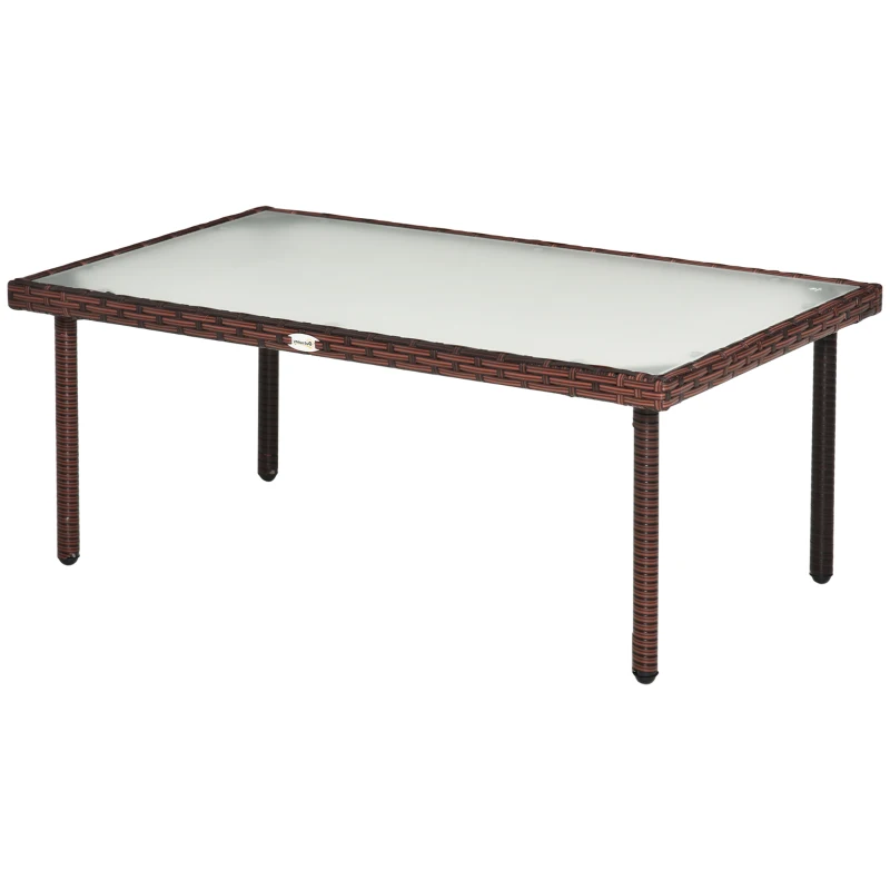 Outsunny Table basse de jardin plateau verre trempé 5 mm résine tressée imitation rotin marron