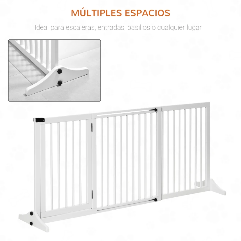 PawHut Barrera de Seguridad Extensible para Perros Valla Protección para Escaleras y Puertas 113-166x36x71 cm Blanco